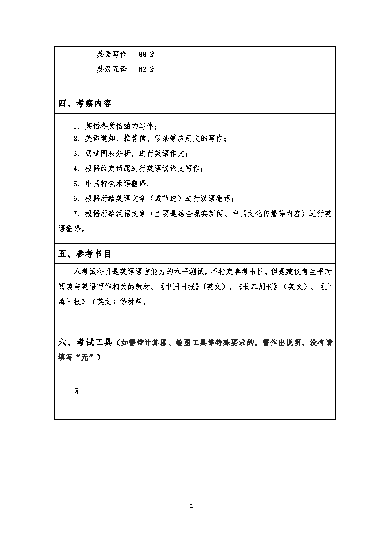 2023考研大纲：江汉大学2023年考研自命题科目 813英语写作与翻译 考试大纲第2页