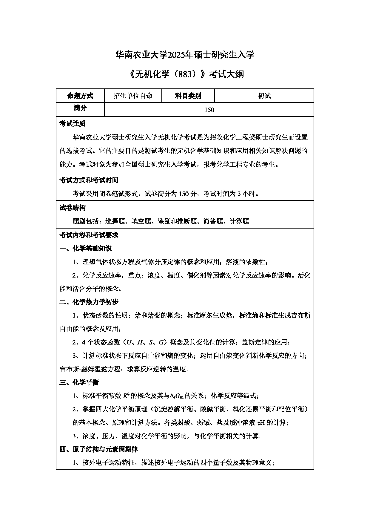 2025考研大纲：华南农业大学2025年考研自命题科目 土地资源管理（852） 考试大纲第1页